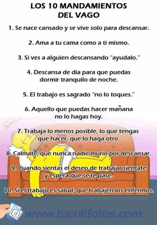 Textos de Los 10 Mandamientos del Vago